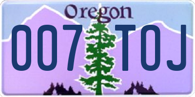 OR license plate 007TOJ
