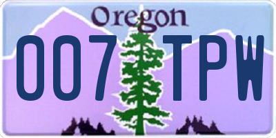 OR license plate 007TPW