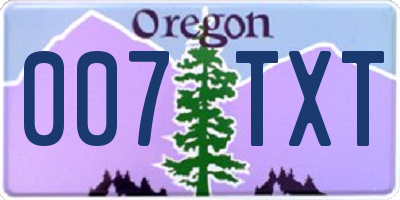 OR license plate 007TXT