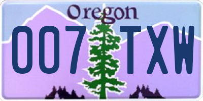OR license plate 007TXW