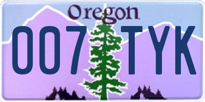 OR license plate 007TYK