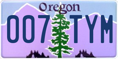 OR license plate 007TYM