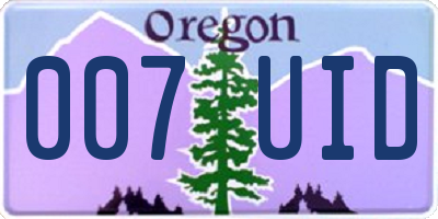 OR license plate 007UID
