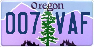 OR license plate 007VAF
