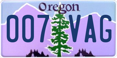 OR license plate 007VAG