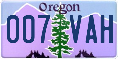 OR license plate 007VAH