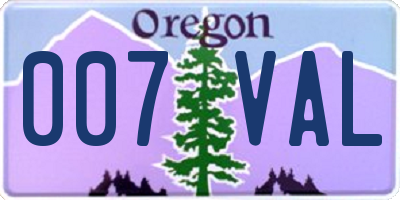 OR license plate 007VAL