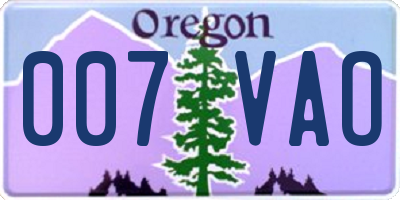 OR license plate 007VAO