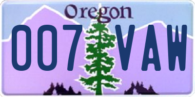 OR license plate 007VAW