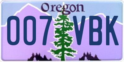 OR license plate 007VBK