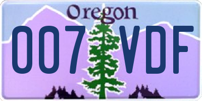 OR license plate 007VDF