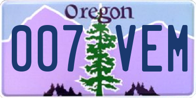 OR license plate 007VEM