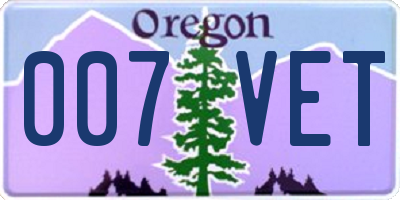 OR license plate 007VET