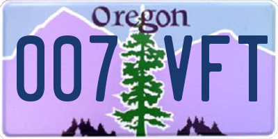 OR license plate 007VFT