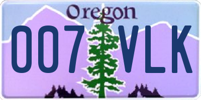OR license plate 007VLK