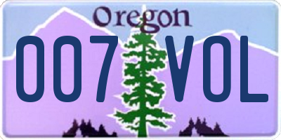 OR license plate 007VOL