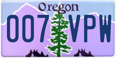 OR license plate 007VPW
