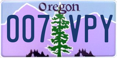 OR license plate 007VPY