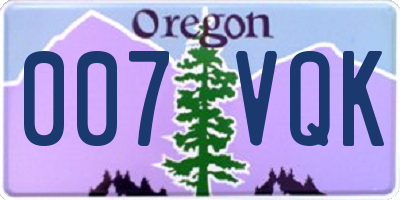 OR license plate 007VQK