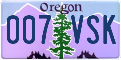 OR license plate 007VSK