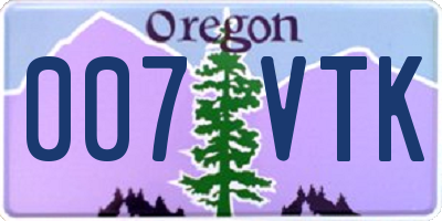 OR license plate 007VTK