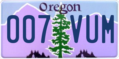 OR license plate 007VUM