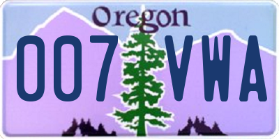 OR license plate 007VWA
