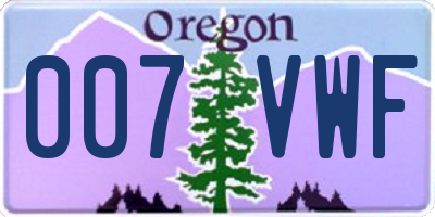 OR license plate 007VWF