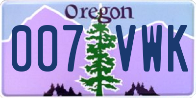 OR license plate 007VWK
