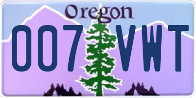 OR license plate 007VWT