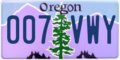 OR license plate 007VWY