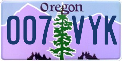 OR license plate 007VYK