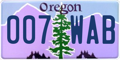 OR license plate 007WAB