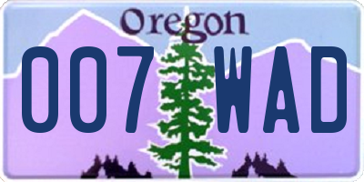 OR license plate 007WAD