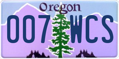 OR license plate 007WCS