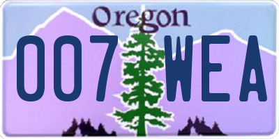 OR license plate 007WEA