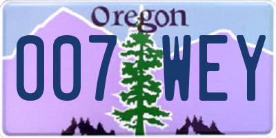 OR license plate 007WEY