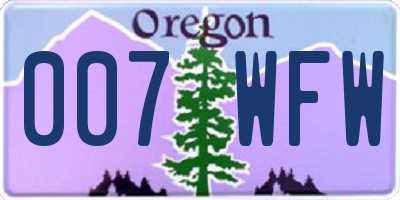 OR license plate 007WFW
