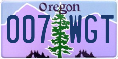 OR license plate 007WGT