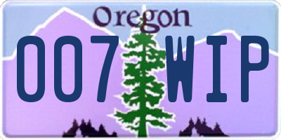 OR license plate 007WIP