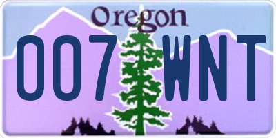OR license plate 007WNT
