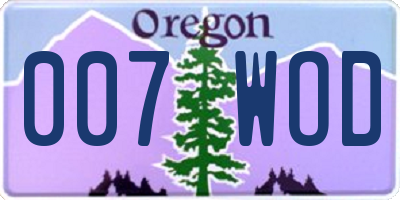 OR license plate 007WOD