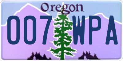 OR license plate 007WPA