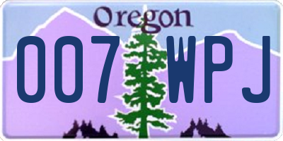 OR license plate 007WPJ