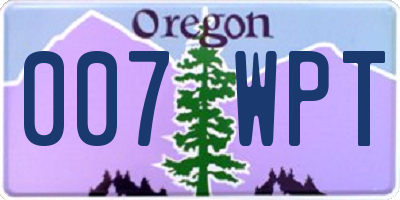 OR license plate 007WPT