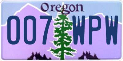 OR license plate 007WPW