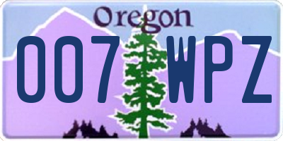 OR license plate 007WPZ