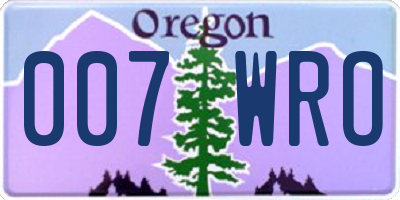 OR license plate 007WRO