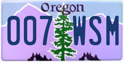 OR license plate 007WSM