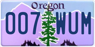 OR license plate 007WUM